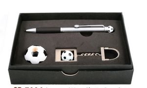 3D Soccer Metal Pen Chain Set w / Stand.