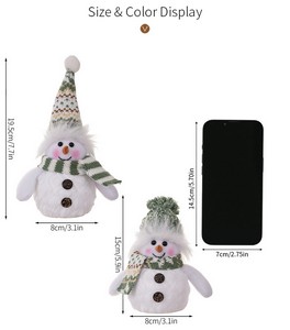 Christmas Decor Winter Snowman Figurine Green Knit Hat Doll with Lights
