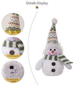 Christmas Decor Winter Snowman Figurine Green Knit Hat Doll with Lights - Image 2