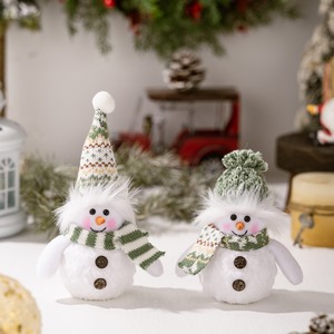 Christmas Decor Winter Snowman Figurine Green Knit Hat Doll with Lights - Image 4