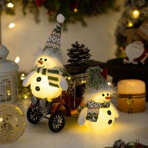 Christmas Decor Winter Snowman Figurine Green Knit Hat Doll with Lights - Image 6