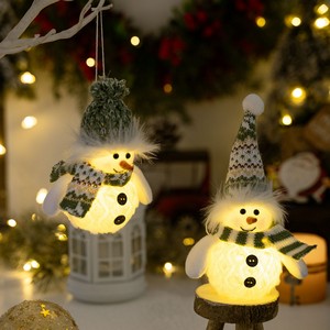 Christmas Decor Winter Snowman Figurine Green Knit Hat Doll with Lights - Image 7