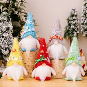 Christmas Colorful Wreath Gnome Figurine Santa Rudolph Knitted Plush Doll Decoration - Image 6
