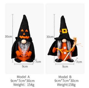 Halloween Decoration Gnome Figurine Faceless Doll Holding Pumpkin Broom and Pointed Witch Hat