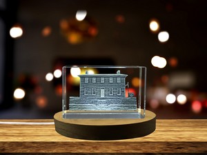 Levi Coffin House 3D Engraved Crystal Recognition Trophy Award with Free LED Illumination Base