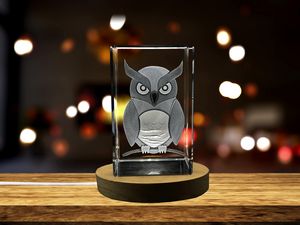 Owl Symbolism Recognition Trophy Award - 3D Engraved Crystal Decor with Illuminated LED Base