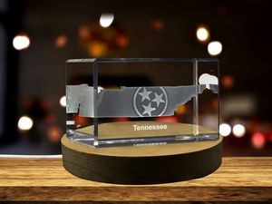 Tennessee 3D Engraved Crystal Keepsake With LED Base - Unique Recognition Trophy Decor