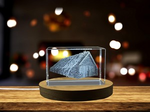 Turf House 3D Engraved Crystal Trophy Recognition with LED Base - Architectural Masterpiece