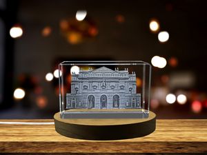 La Scala Theatre 3D Engraved Crystal Trophy Award with LED Base Light - Recognition Keepsake Gift
