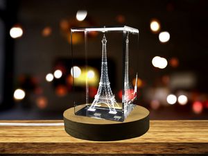 Eiffel Tower 3D Engraved Crystal Keepsake Recognition Award with LED Base - Paris Souvenir - Image 2