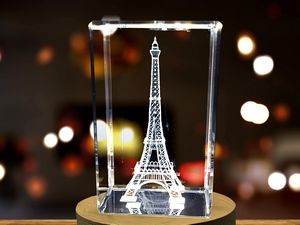 Eiffel Tower 3D Engraved Crystal Keepsake Recognition Award with LED Base - Paris Souvenir - Image 6