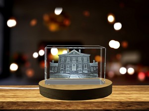 Montpelier Mansion 3D Engraved Crystal Trophy Award with LED Base - Recognition Gift for Collectors