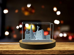 Dunstanburgh Castle 3D Laser Engraved Crystal Trophy Award Gift with LED Base Light Recognition