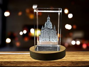 Dresden Frauenkirche 3D Engraved Crystal Trophy Award Souvenir with Recognition & Free LED Base