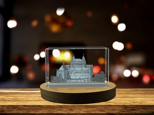 Bojnice Castle 3D Engraved Crystal Trophy Award With LED Base - Elegant Recognition Keepsake