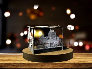 Château Frontenac 3D Engraved Crystal Trophy Award Keepsake with LED Base Light Recognition - Image 2