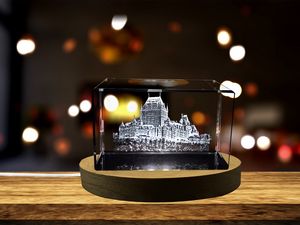 Château Frontenac 3D Engraved Crystal Trophy Award Keepsake with LED Base Light Recognition