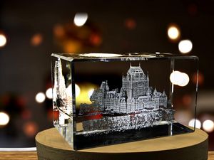 Château Frontenac 3D Engraved Crystal Trophy Award Keepsake with LED Base Light Recognition - Image 5