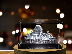 Château Frontenac 3D Engraved Crystal Trophy Award Keepsake with LED Base Light Recognition - Image 7