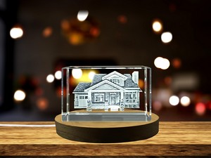Cottage House 3D Engraved Crystal Trophy Award - Elegant Home Decor with Recognition LED Base Light