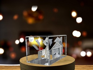 Cottage House 3D Engraved Crystal Trophy Award - Elegant Home Decor with Recognition LED Base Light - Image 5