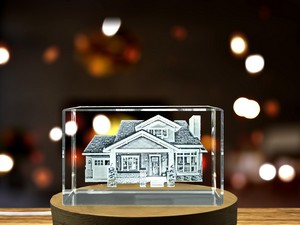 Cottage House 3D Engraved Crystal Trophy Award - Elegant Home Decor with Recognition LED Base Light - Image 6