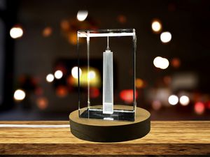 One World Trade Center 3D Engraved Crystal Trophy Award Recognition - Premium Keepsake with LED Base
