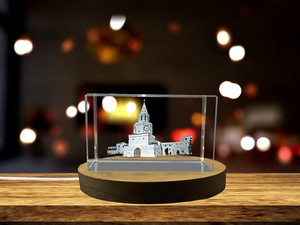 Spasskaya Tower 3D Engraved Crystal Recognition Trophy - Stunning Moscow Landmark Sculpture
