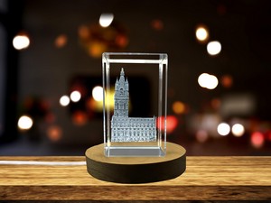 Ghent Belfry 3D Engraved Crystal Trophy Award - Stunning Architectural Keepsake with LED Base for