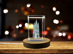 Kortrijk Belfry 3D Engraved Crystal Trophy Award - Architectural Recognition Keepsake with LED Base