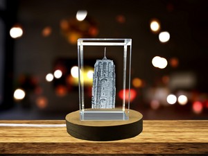 Oldehove 3D Engraved Crystal Trophy Award - Dutch Architectural Keepsake with Recognition and LED