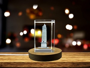 Queen's Tower 3D Engraved Crystal Trophy Award - Architectural Recognition Keepsake with LED Base