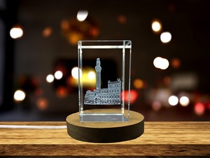 Torre Del Mangia 3D Engraved Crystal Trophy Award - Elegant Italian Architectural Recognition