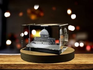 Dome Of The Rock 3D Engraved Crystal Keepsake With LED Base Light - Recognition Award - Image 2
