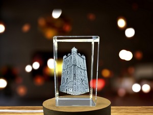 Saint-Riquier Belfry 3D Engraved Crystal Award - Architectural Art Recognition with LED Base - Image 6