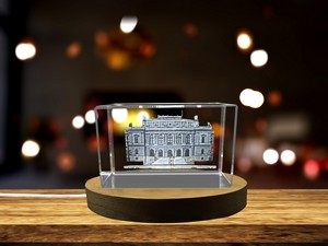 Rudolfinum 3D Engraved Crystal Trophy Award - Architectural Recognition Keepsake from Prague