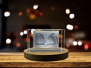 Fonti Medieval 3D Engraved Crystal Trophy Award - LED Base Keepsake for Architectural Recognition