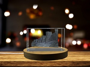 Muraille D'Ávila 3D Engraved Crystal Trophy Award - Architectural Recognition Gift with LED Base