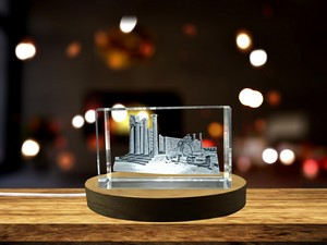 Rhodes Acropolis 3D Engraved Crystal Trophy Award With LED Base - A Unique Recognition Gift For