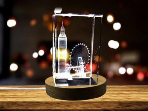 London Landmarks 3D Engraved Crystal Trophy Award Recognition with Free LED Base Light