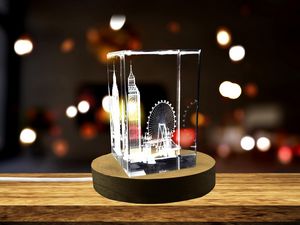 London Landmarks 3D Engraved Crystal Trophy Award Recognition with Free LED Base Light - Image 2
