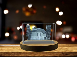 Biserica Din Deal 3D Engraved Crystal Trophy Award With LED Base - Recognition Gift for
