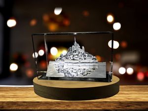 Le Mont-Saint-Michel 3D Engraved Crystal Trophy Award Souvenir With Free LED Base Recognition
