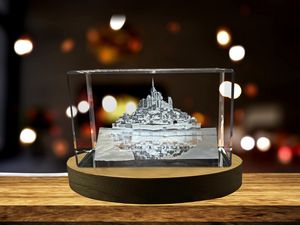 Le Mont-Saint-Michel 3D Engraved Crystal Trophy Award Souvenir With Free LED Base Recognition - Image 5