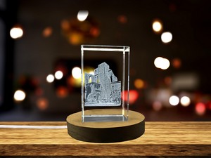 Villelongue Abbey Recognition Trophy Award - 3D Engraved Crystal Sculpture with LED Base