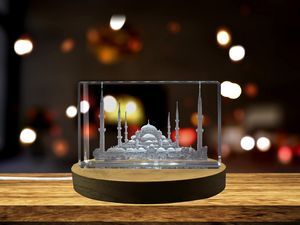 Sultan Ahmed Mosque 3D Engraved Crystal Trophy Award Souvenir with LED Base Light Recognition