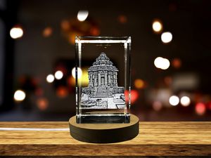Konark Sun Tower 3D Engraved Crystal Trophy Award Recognition with LED Base Light