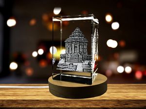 Konark Sun Tower 3D Engraved Crystal Trophy Award Recognition with LED Base Light - Image 2