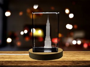 Chrysler Building 3D Engraved Crystal Keepsake Trophy with LED Base - Recognition Gift