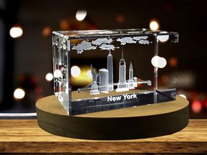 New York City Landmarks 3D Engraved Crystal Trophy Award With Recognition - Illuminated Souvenir - Image 2
